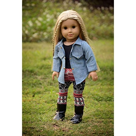 Sweet Dolly 3PC Doll Clothes Denim Jacket Tank Top Leggings Outfits For 18 inch
